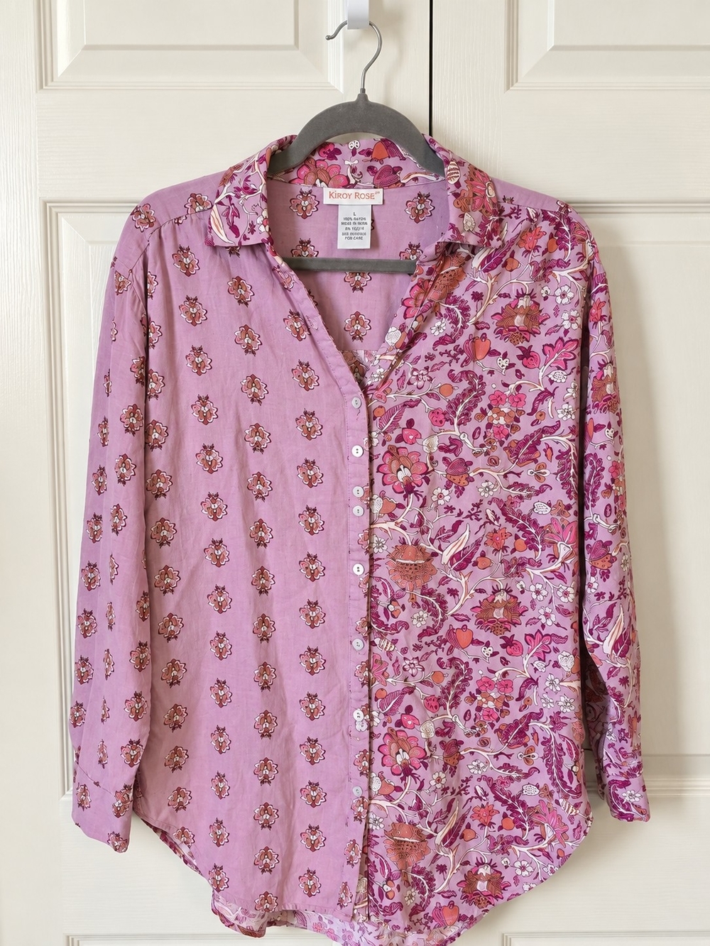Boho Pink Floral Button Down Shirt - Medium